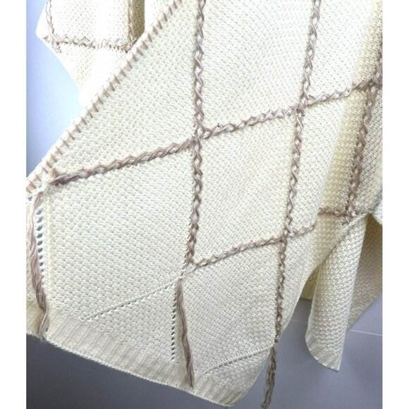 Knox Rose One Size Kimono Ivory Brown Bohemian Boho Hippie Knit Warm Knit Open - Picture 4 of 7
